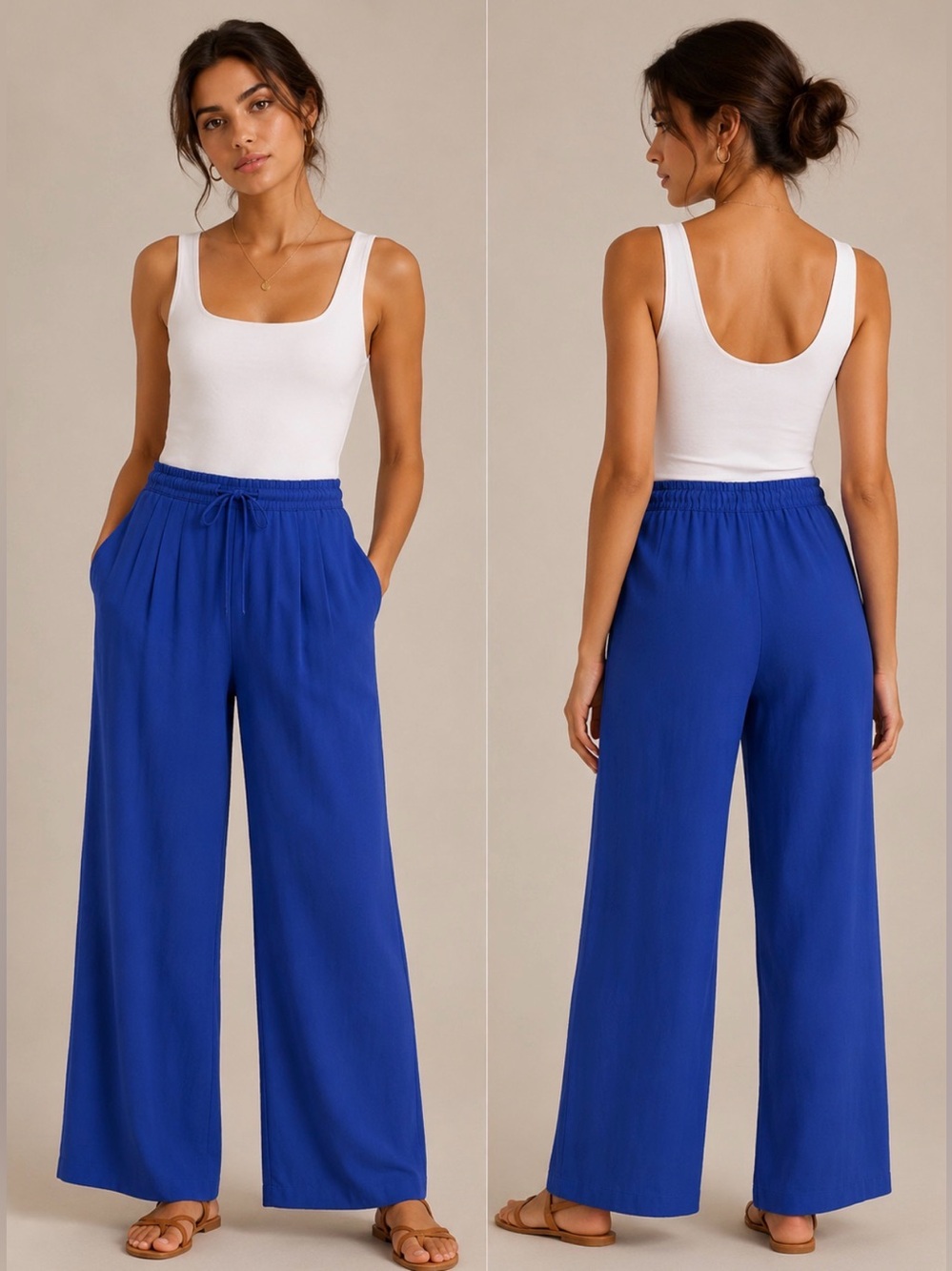 Zara Wide Leg Drawstring Pants - Cobalt Blue